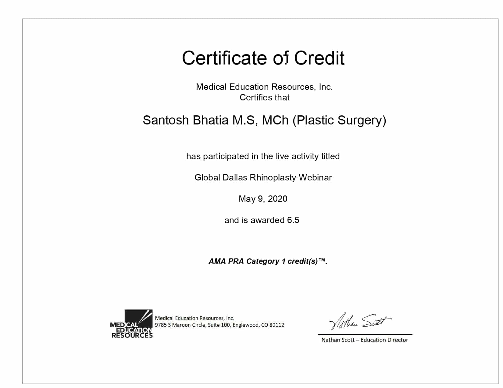 Certificate of Credit